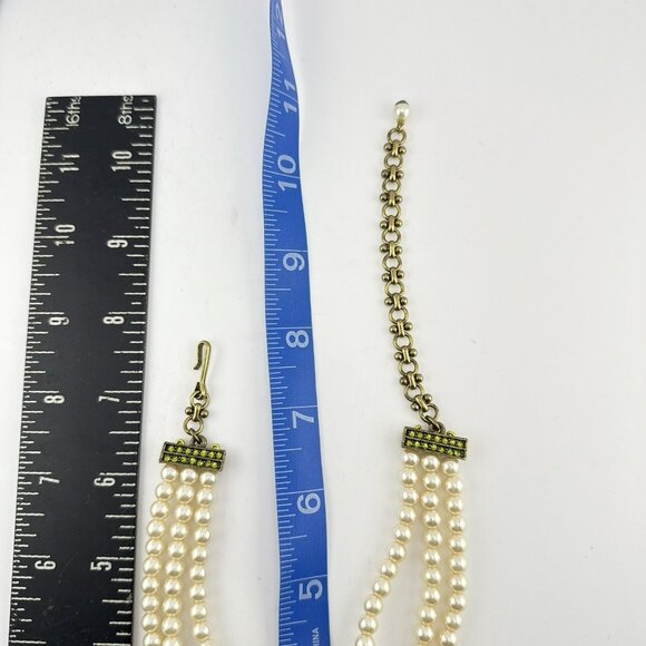 Heidi Daus Necklace Frog Toad Green Kissing Frog Pearl Crystal Triple Strand - Picture 13 of 15